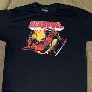 Marvel Deadpool Black Tee with Red and Yellow Design